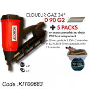 1 CLOUEUR GAZ BOIS D90G2 + 5 PACKS 34 EN SEAUX ALSAFIX - KIT00683
