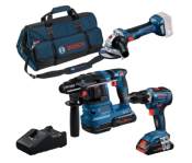 BOSCH kit 3 outils 18V : GSR 18V-55 + GWS 18V-7 + GBH 18V-22 + 2 batteries 4,0 Ah (PC) + GAL 18V-40 (C) Professional