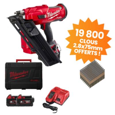 MILWAUKEE CLOUEUR CHARPENTE M18 FFN-502CA + 2 BATT 5Ah + 1 CHARG + OFFERT 19800 CLOUS