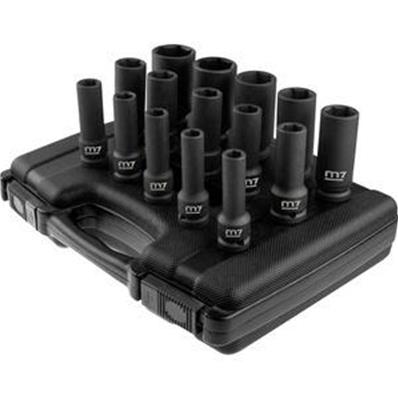 KING TONY M7 - Coffret de 15 douilles longues impact 1/2" - 10 à 32mm