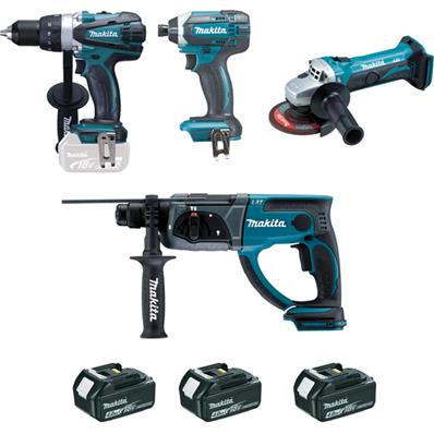 PACK 4 MACHINES 18V MAKITA + 4BATT 4AH DLX4054MX1 DDF+DTD+DHR+DGA